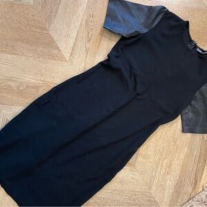 Vince, black dress with faux leather sleeves